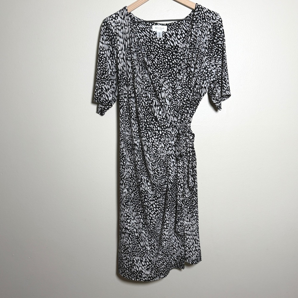 Motherhood Maternity Black White Abstract Pebble Print Wrap Dress‎ XL Pregnancy